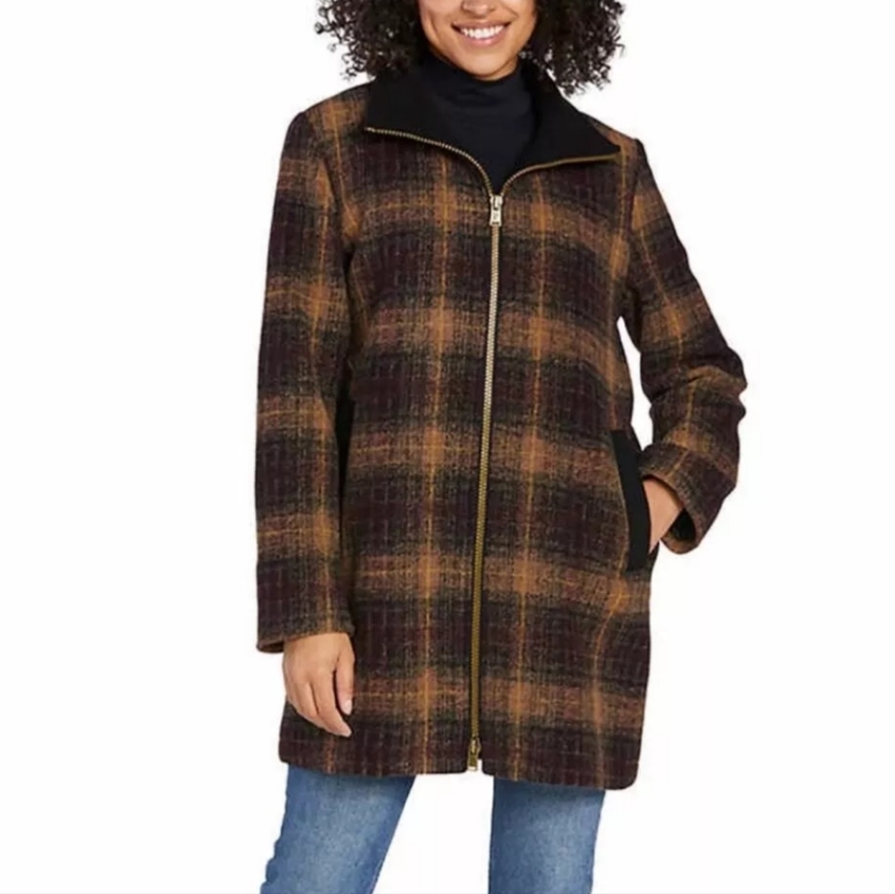 Pendleton Wool Blend Walker Jacket Coat Women Maroon Plaid NWT